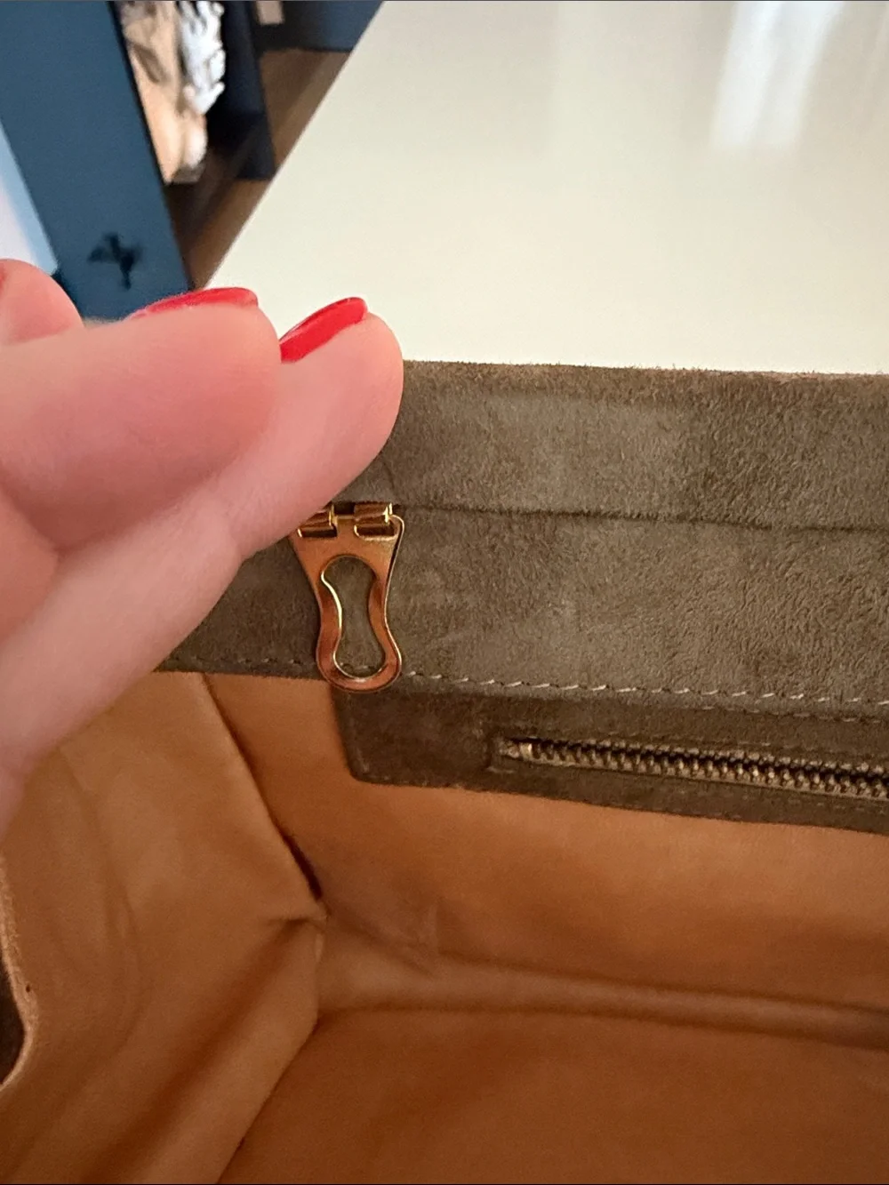 Brown Suede Clutch with Gold Accent